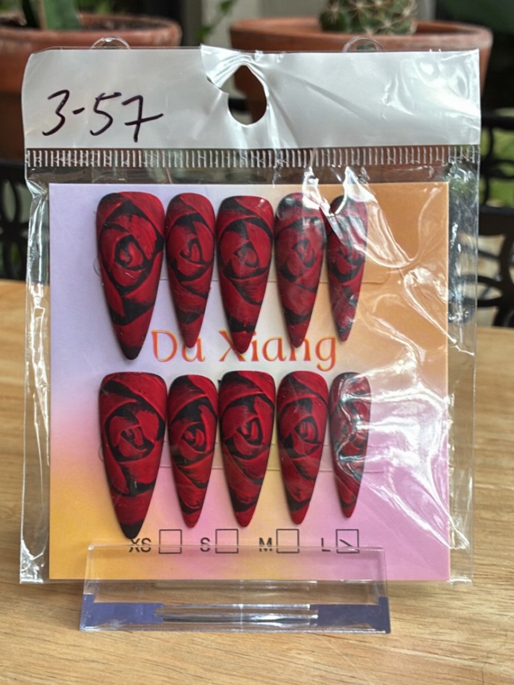 Reusable Acrylic Goth Red & Black Rose Stiletto Press-On Nails Set